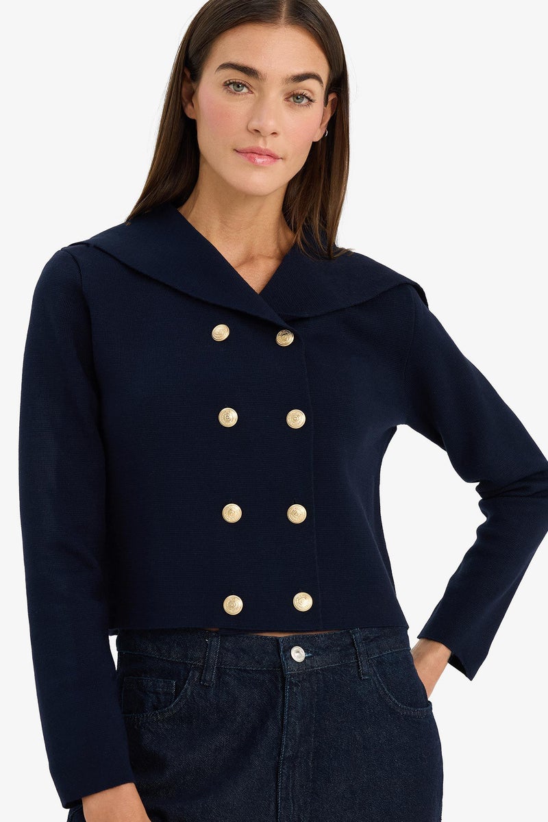 DeFacto Blue Woman Regular Fit Shawl Collar Knitwear Cardigan Casual - Image 4